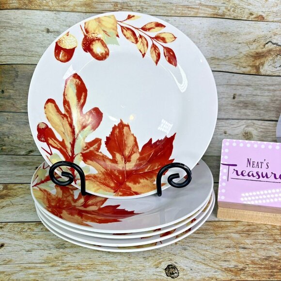 Royal Norfolk RNF132 Colorful Autumn Leaves Stoneware Round Dinner Plates Set 5 - Picture 1 of 16